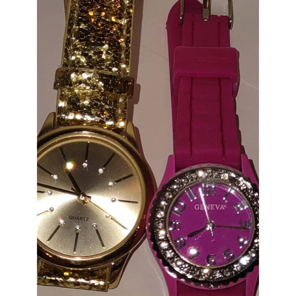 Lot of 7 New Womens Watches Geneva Vivani Bosmiya Rhinestone Glitter Pink Purple